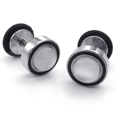 

Hpolw Mens Womens Stainless Steel Stud Earrings, White Silver