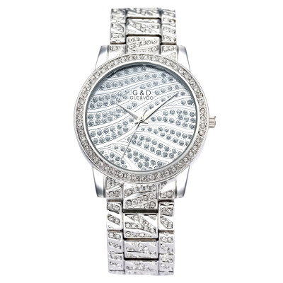 

Women Stainless Steel Quarz Movement Wristwatch with Diamond Jewelry Platinum Plated Full Czech Crystals Watch G&D1503