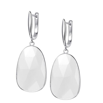 

25.6Ct Natural White Chalcedony 16x24mm Irregular Shape 925 Sterling Silver Dangle Earrings