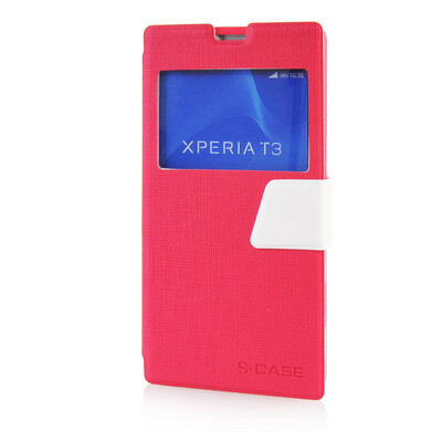 

MOONCASE Ultra Slim Leather Side Flip Pouch Stand Thin Shell Back ЧЕХОЛ ДЛЯ Sony Xperia T3 D51 Hot pink