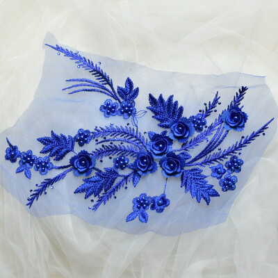 

Multicolor Dimensional lace applique trim patches with beads 34x25cm