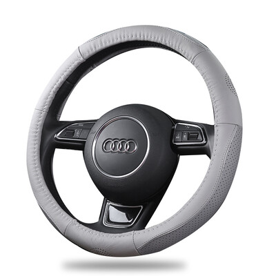 

MUNIUREN leather car handle steering wheel cover strong&durable four seasons universal car cover B black medium