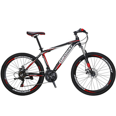 

Eurobike 26" Mountain Bike Aluminium Frame Bicycle 21 Speed Daul Dice Brake MTB School Black Red