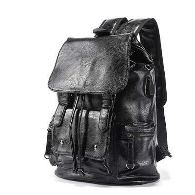

New Korean Leather Backpack Students Travel Rucksack Drawstring Daypack Bag