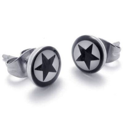 

Hpolw Two Tone Beautiful Unisex Mens Star Stud Stainless Steel Earrings, 2pcs, White Black