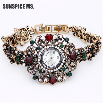 

Limited Flower Round Bracelets Watch Women Clock Quartz Watches Vintage Turkish Wristwatch Indian Bridal Antique Jewelry