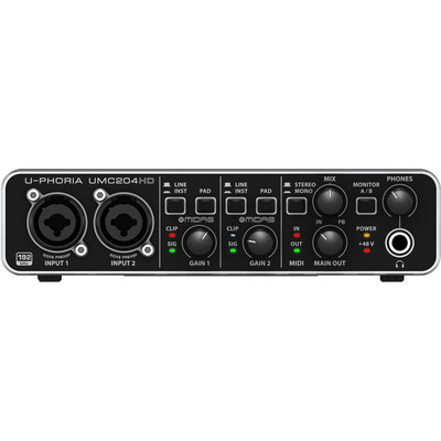 

Behringer UMC204HD внешняя звуковая карта (профессиональный 2 x 4 аудио интерфейс USB-интерфейс и MIDI-интерфейс / профессиональная запись домашнего аудио и видео-развлечений)