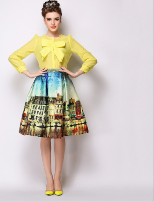 

Lovaru ™ 2015 summer new big fashion landscape pattern print skirts hot sale new fashion skirt