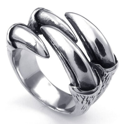 

Hpolw Mens Stainless Steel Silver Domineering Dragon&Wolf Claw men ring tide restoring ancient ways fashion deft design ring