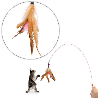 

Kitten Cat Pet Toy Wire Chaser Wand Teaser Feather With Bell Beads Play Fun