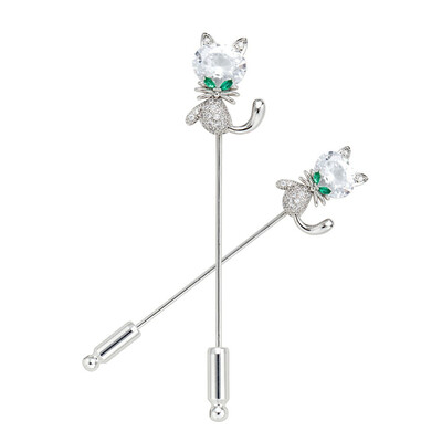 

Luxurious Cat Rhinestone Copper Brooches Wedding Crystal Animal Pins Jewelry Fashion Women Hijab Lapel Pin Men Trendy Broaches