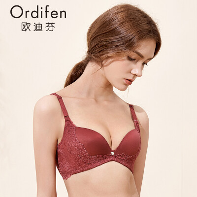 

Ou Difen no steel ring bra 2018 spring&summer new smooth lace thin mold cup bra ladies underwear sexy gathered beauty back bra XB8527 birch gray 3885A