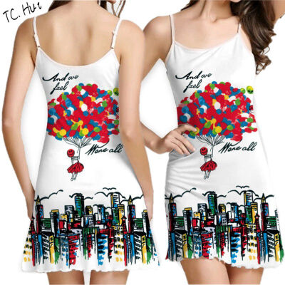 

2018 Europe&the United States new fashion sweet small fresh digital printing dress waist vest skirt