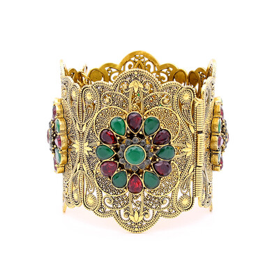 

Этнические женщины Emboss Цветочная смола Bangle Cuff Античный золотой цвет Рим Mesh Wavelike Браслет Ювелирные изделия Албания Ин