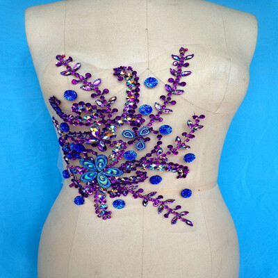 

Handmade sew on purple Rhinestones applique crystal patches with stones sequins beads 2822cm