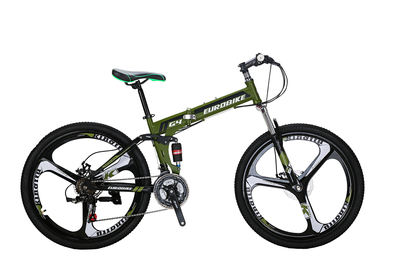 

Eurobike 26" Folding Mountain Bike Shimano 21 Speed Disc brake Bicycle Full Suspension MTB Foldable Mag Wheels BlueRedArmy Green