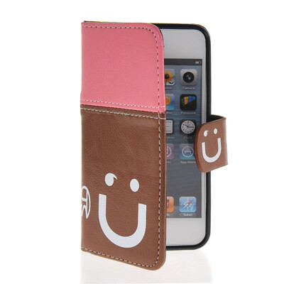 

MOONCASE Leather Side Flip Wallet Card Slot Pouch Stand Shell Back Case Cover for Apple iPhone 5 5S Pink Brown