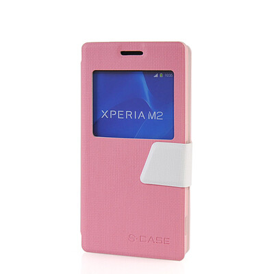 

MOONCASE View Window Leather Side Flip Pouch Ultra Slim Shell Back ЧЕХОЛ ДЛЯ Sony Xperia M2 Pink