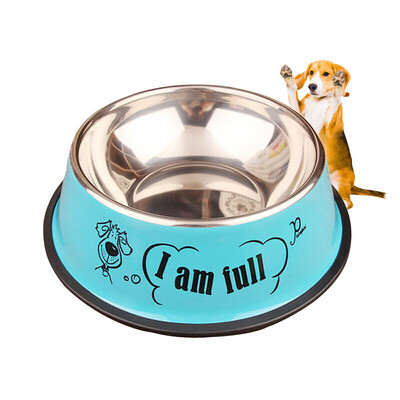 

Dipper pet supplies dog bowl dog pot dog food bowl cat bowl pet bowl small medium large dog stainless steel non-slip rice bowl mouth 16cm blue  medium