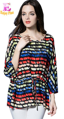 

L -5XL плюс размер шифон элегантный новый осень 2017 большой размер женский блуза печать batwing 3/4 рукав рубашка полоса