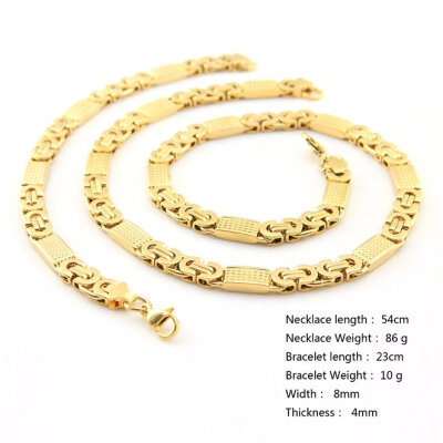 

Hpolw Gold Plated Men Necklace&Bracelet Set Necklace Stainless Steel 316L