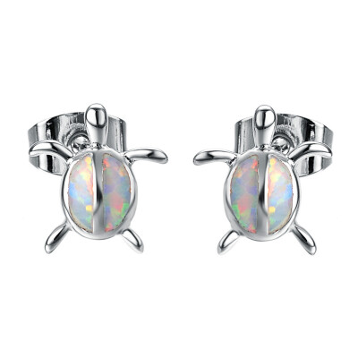 

Yoursfs Female White & Blue Fire Opal Stud Earring Turtle ,Shape Design 925 Sterling Silver Filled Jewelry Earrings For Women