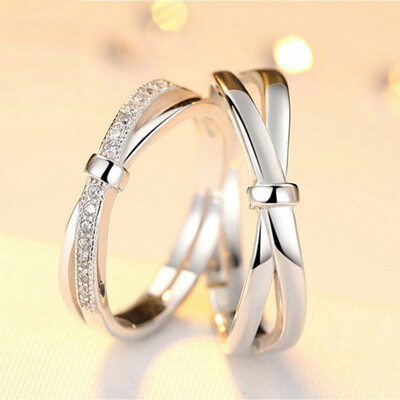 

2PCS Silver Diamond Rings Couple Rings Size Adjustable