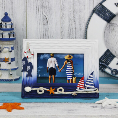 

Befon blue photo frame 6 inch picture frame Mediterranean style ocean photo set table European creative photo frame beach beach shell starfish sailboat