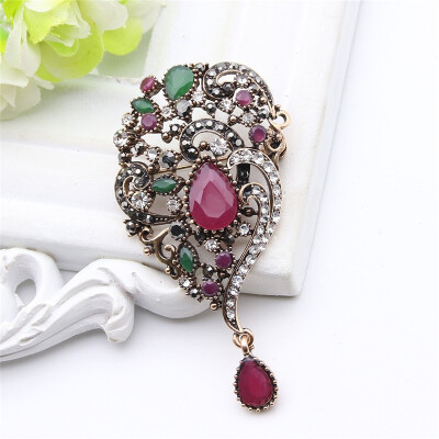 

Brand Design Turkish Brooch Drop Pendant Women Jewelry Antique Gold Color Asymmetrical Streamline Flower Broches Brooches Gift
