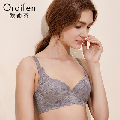 

Ou Difen thin section bra lace bra thin section sexy underwear women gathered bra XB7310 fog purple gray 3885D