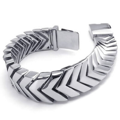 

Hpolw Heavy Wide Polished Stainless Steel Bangle Arrows Biker Men's Bracelet, Color Silver