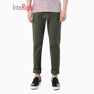 

INTERIGHT casual pants male elastic narrow feet slim casual pants army green 36