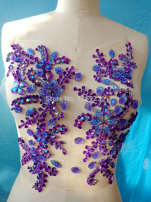 

Ручные хрустальные патчи пошивают на Rhinestones фиолетовой аппликации с камнями блестками бисер 31 * 27 см для платья