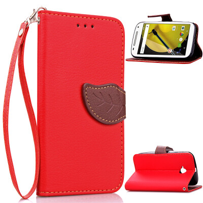 

MOONCASE [Leaves Magnetic] Flip PU Leather Wallet Card Pouch Bracket Stand Back Case Cover for Motorola Moto E (2nd Generation