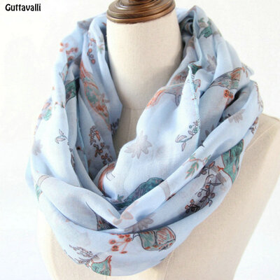 

Guttavalli Women Charm Birds Animal Ring Shawl Vintage Stripe Chevron Loop Scarf Soft Bohemia Geometric Flowers Infinity Scarves