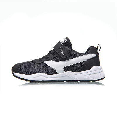

Li Ning official flagship store childrens shoes men&women big boy breathable non-slip soft midsole Velcro running shoes YKFN042-3 standard black deep iron gray 33