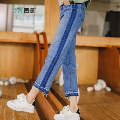 

INMAN versatile personality fashion jeans nine points wide leg pants female F1881VP331642 denim blue 29