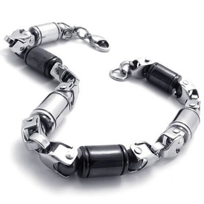 

Hpolw Stainless Steel Link Mens Bracelet, Black Silver, 8 4/5 Inch