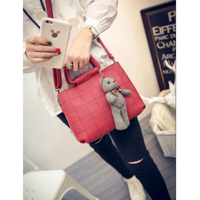 

Fashion women leather handbag casual tote bag leather Thread Teddy Bears Appliques designer shoulder bags new brand women messenger bags