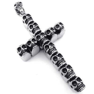 

Hpolw Mens High Fashion Hot Design Cool Stainless Steel Black&Silver SkullSkeleton Cross Pendant Necklace with 18-26 inch Chain