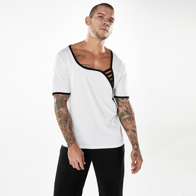 

2018 Summer New Mens Fashion Casual T-shirt mesh stitching short-sleeved Slim T-shirt