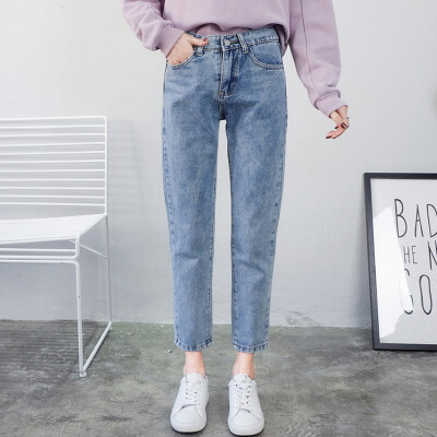 

Yu Zhaolin YUZHAOLIN jeans female Korean version of the simple feet pants fashion wild light pencil pants women loose version light blue XL