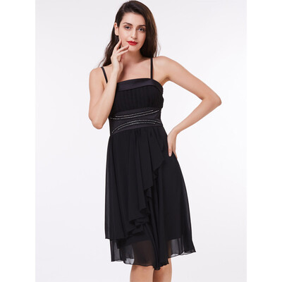 

CAZDZY A-Line Spaghetti Straps Beading Draped Knee-Length Cocktail Dress