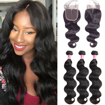 

SZC Brazilian Virgin Hair Body Wave with Closure Mink Brazilian Hair Bundles with Closure Human Hair with Middle Part Top Closure
