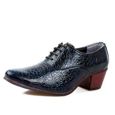 

DJSUNNYMIX Brand Mens dress shoes fashion Crocodile pattern leather pointed toe wedding shoes 7cm high heel