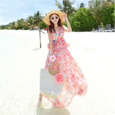 

Lovaru ™Bohemian dress seaside resort beach dress floral chiffon dress dress traveling travel