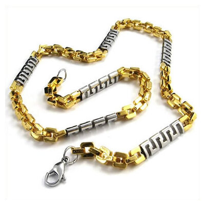 

Hpolw New Design Fashion Jewelry Men's Stainless Steel Necklace Link Chain with 2-Tone Gold Silver Lobster Clasps link Necklace