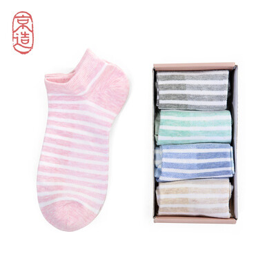 

JING ZAO Striped short socks for women Breathable cotton socks 97 cotton five pairs