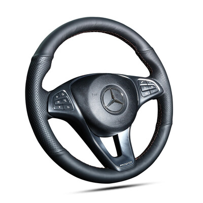 

Wufu Jinniu car steering wheel cover hand-sewn leather handle set Mercedes-Benz special black brown line