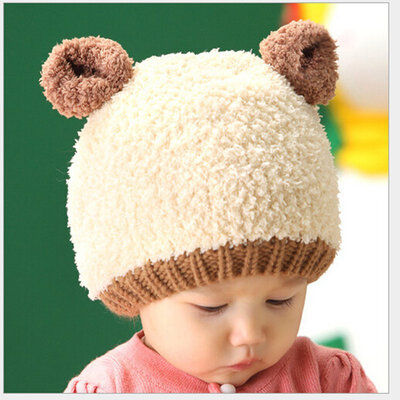 

Buebos Ninos Autumn Winter New Children's Hat 3D Little Bear Shape Double Balls Kids Boy Girl Cashmere Plush Beanie Hat